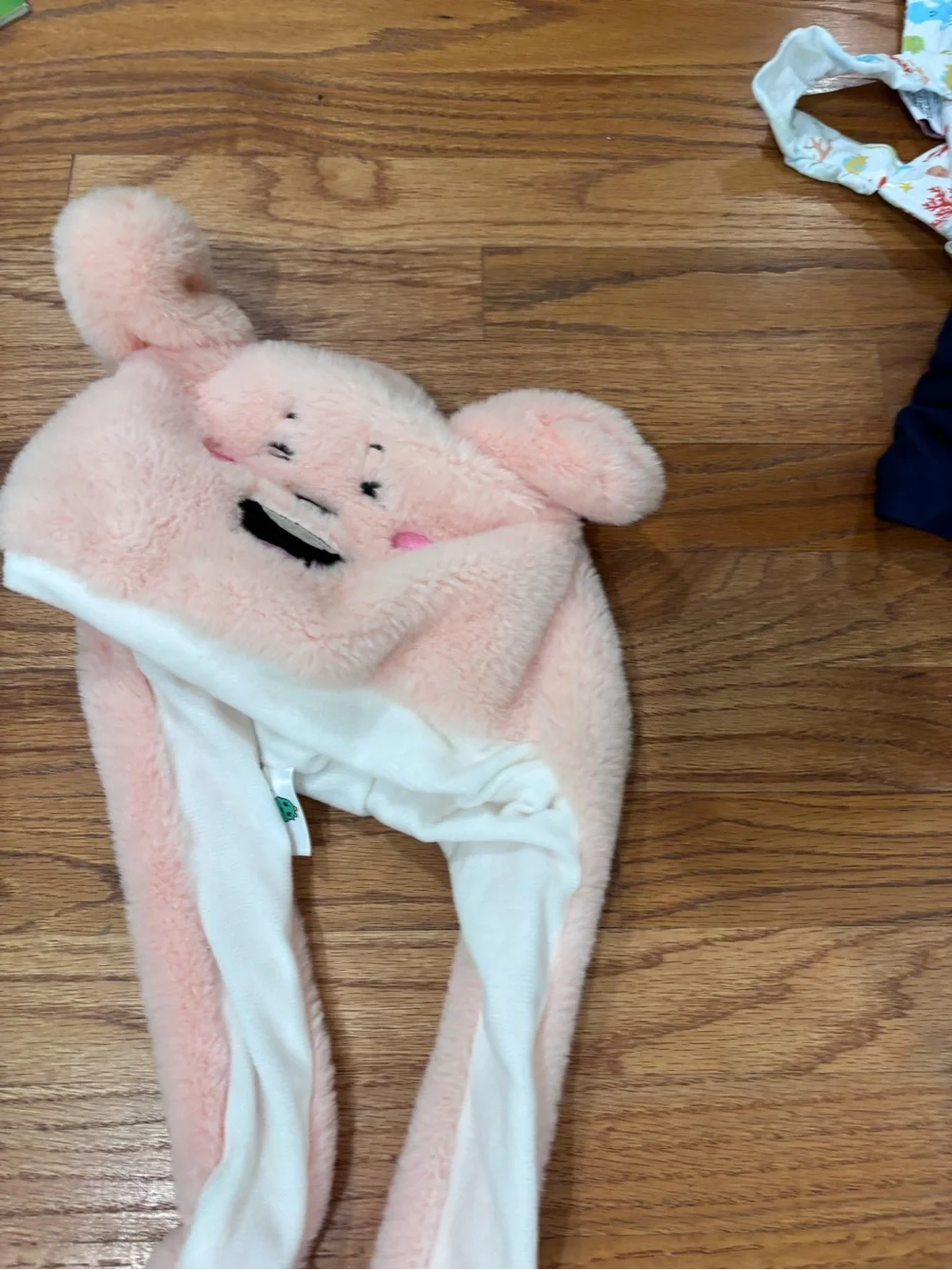 Plush Pink Bunny Ear Hat with Heart Paws Moveable Ears